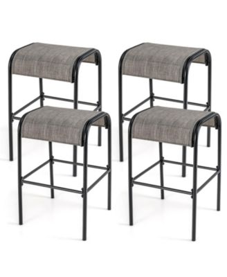 Set of 2/4 Patio Metal Bar Stools with Curved Fabric Seat-Set of 4