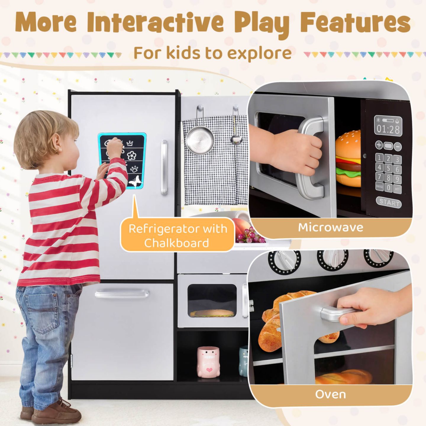 Детский игровой набор Costway Realistic Wooden Play Kitchen Playset, Ages 3+, цвет: Серебряный — фото 4