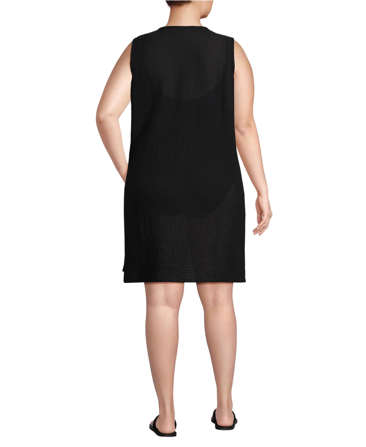 Lands' End Women's Plus Size Plus Size Cotton Gauze Swim Cover-up Dress