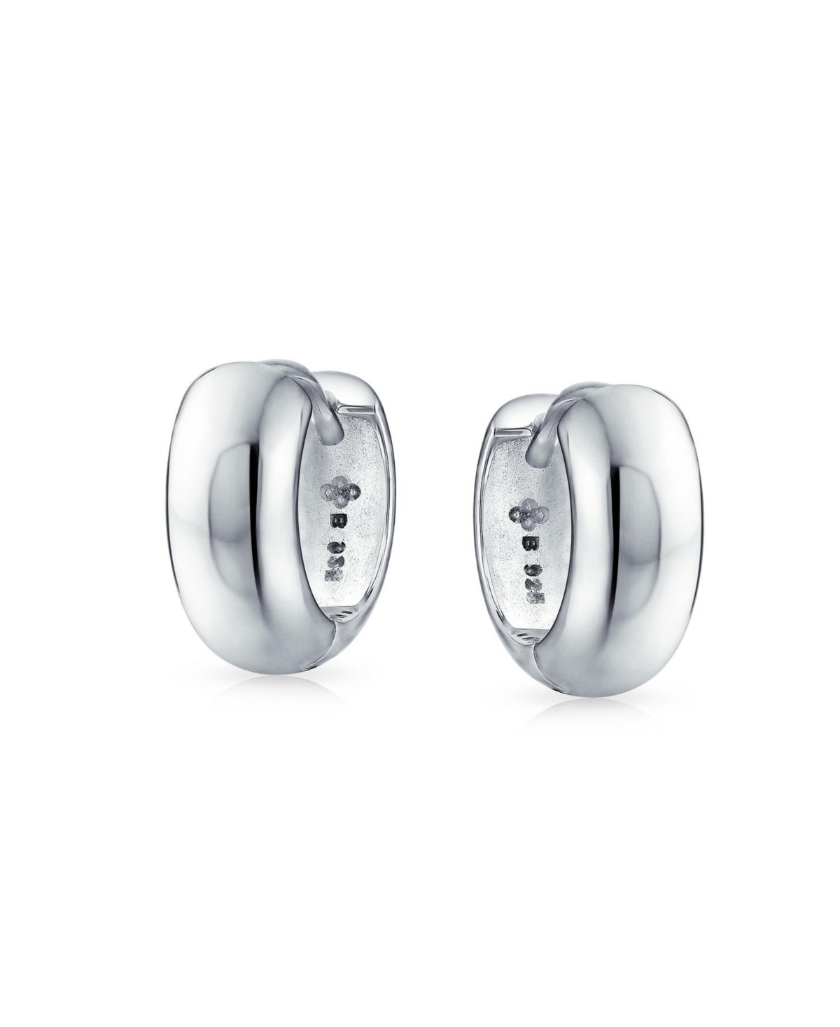 Bling Jewelry Classic Simple Smooth Wide Dome Hinge Kpop Sterling Silver Huggie Hoop Earrings For Women Finish