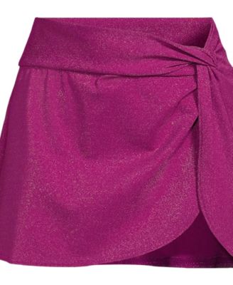 Women's Chlorine Resistant Shine Twist Front Mini Swim Cover-up Skirt