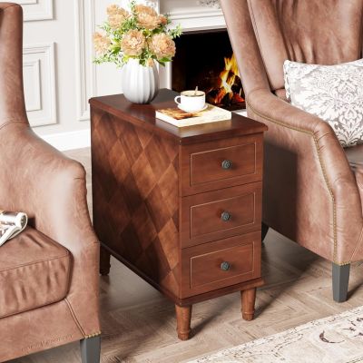 Slim, Solid Wood, End Table with Drawers – Fully Assembled Nightstand for Small Spaces in Bedroom or Living Room.