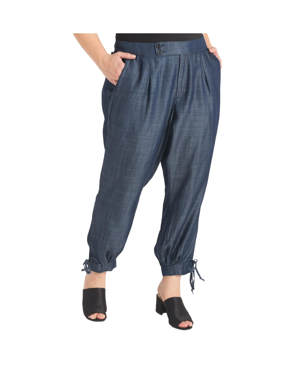 Plus Size High Waist Ankle Trousers - Dark blue rinse