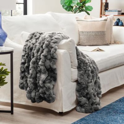 Premium Ruched Faux Fur & Mink Reversible Blanket, Throw