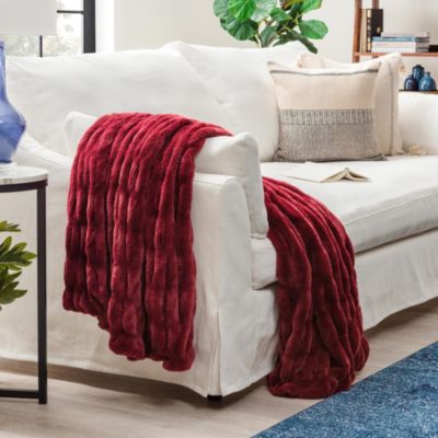 Premium Ruched Faux Fur & Mink Reversible Blanket, Throw