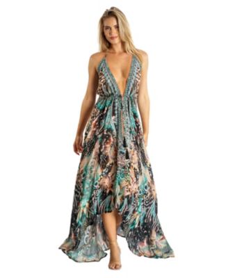 Women's Maxi Abstract Print Halterneck Dress