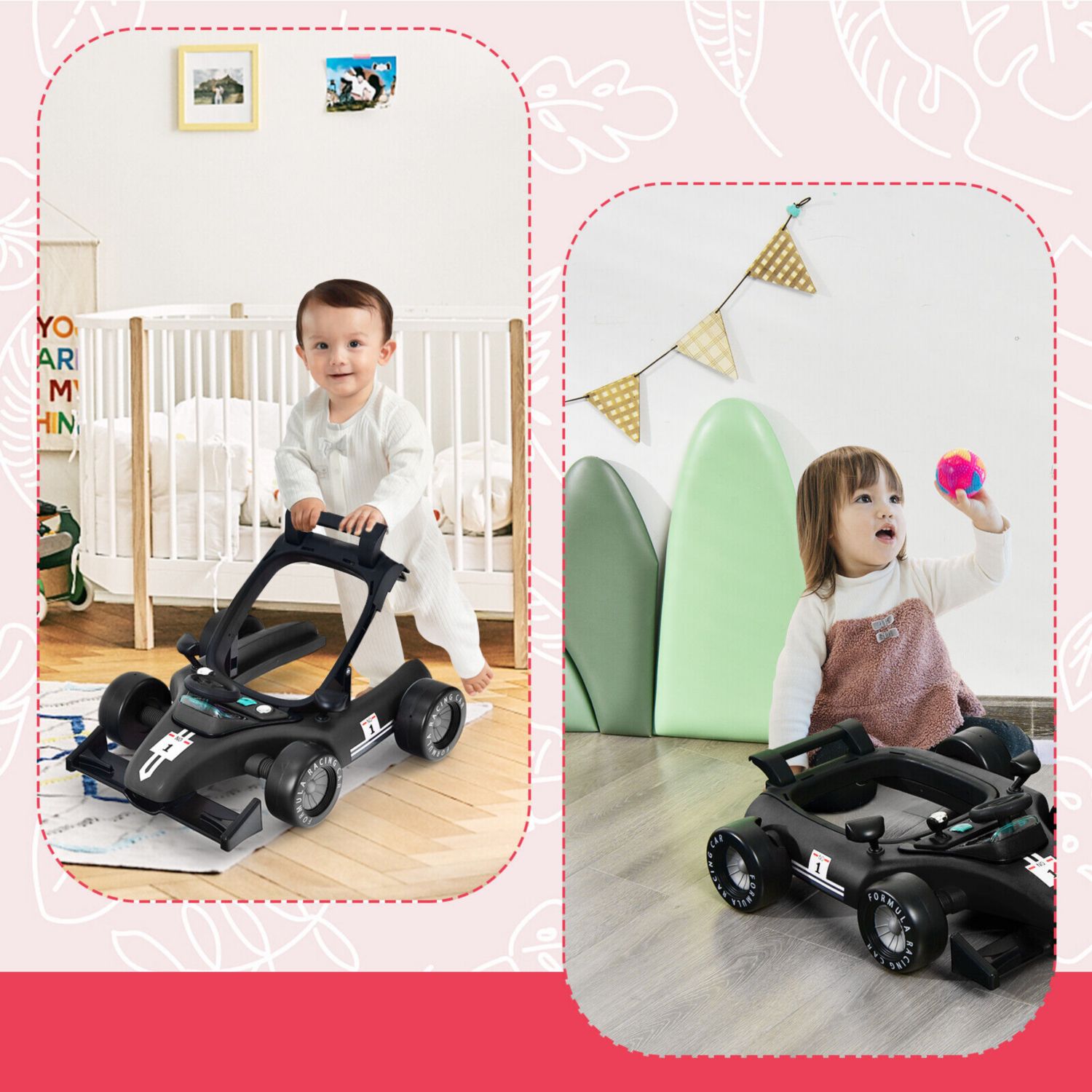 4 in 1 Foldable Baby Activity Push Walker with Adjustable Height