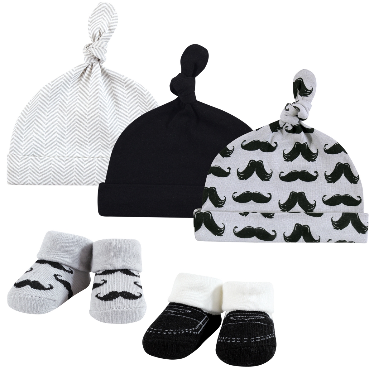 Hudson Baby Baby Girls Hudson 13Pc Cap and Socks Set, Mustache, 0-6 Months