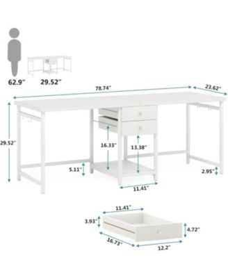 79 Inch Extra Long Desk, Double Desk with 2 Drawers, Two Person Desk Long Computer Desk with Storage Shelves, Writing Table Study Desk for Home Office