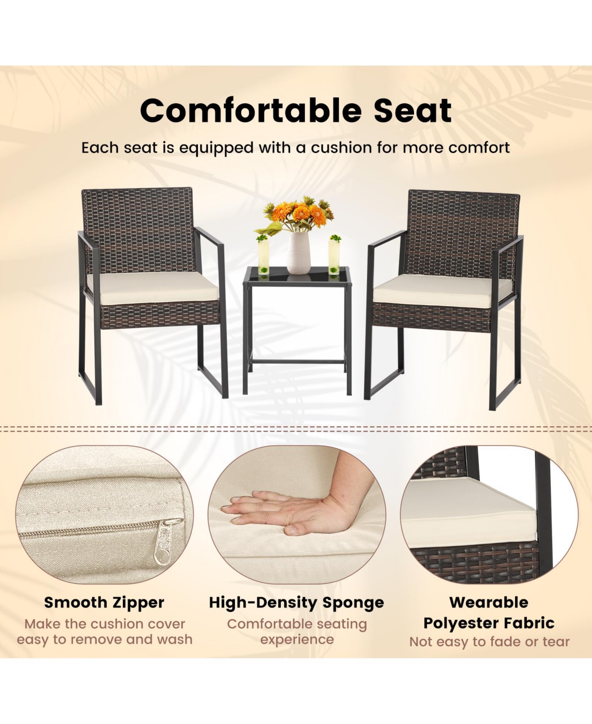 Skonyon 3 Pieces Modern Heavy Duty Patio Furniture Set with Coffee Table
