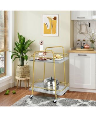 2-tier Kitchen Rolling Cart with Steel Frame and Lockable Casters