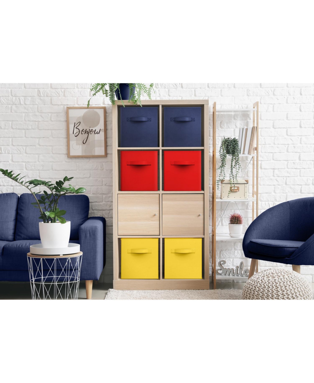 Sorbus 6 Pack 13 Inch Foldable Storage Cubes with Handles- for Organizing Home, Shelves, Nursery, Playroom, Closet and More - red  navy