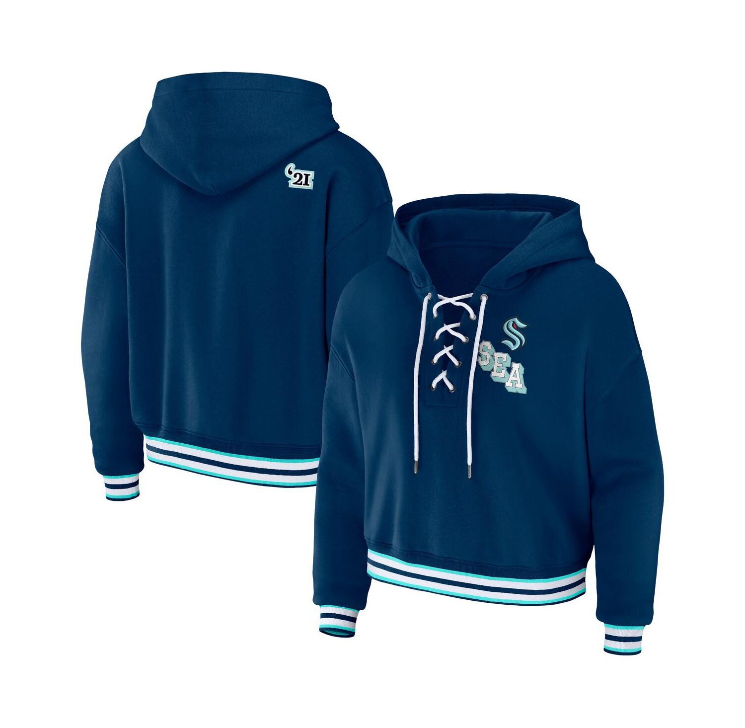 Women's Blue Seattle Kraken Lace-Up Pullover Hoodie