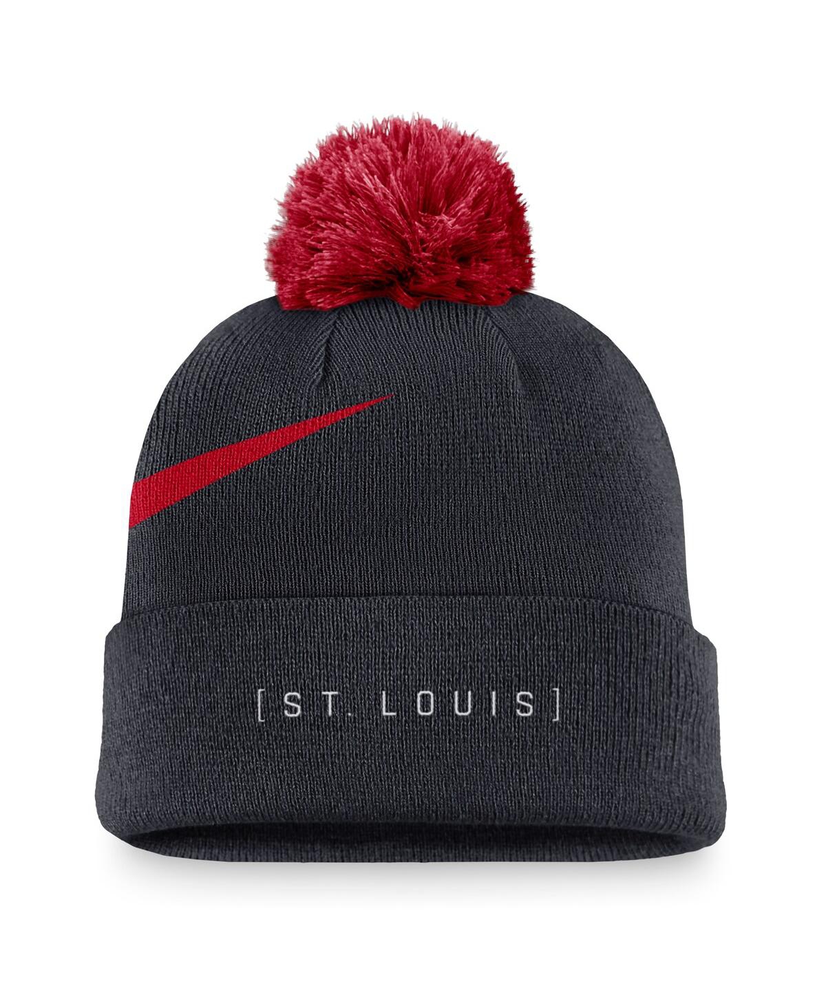 Nike Men'sSt. Louis Cardinals Swoosh Peak Cuffed Knit Hat with Pom - Navy