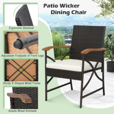 9 PCS Patio Rattan Dining Set with Acacia Wood Table, Cushions, 1.9" Umbrella Hole