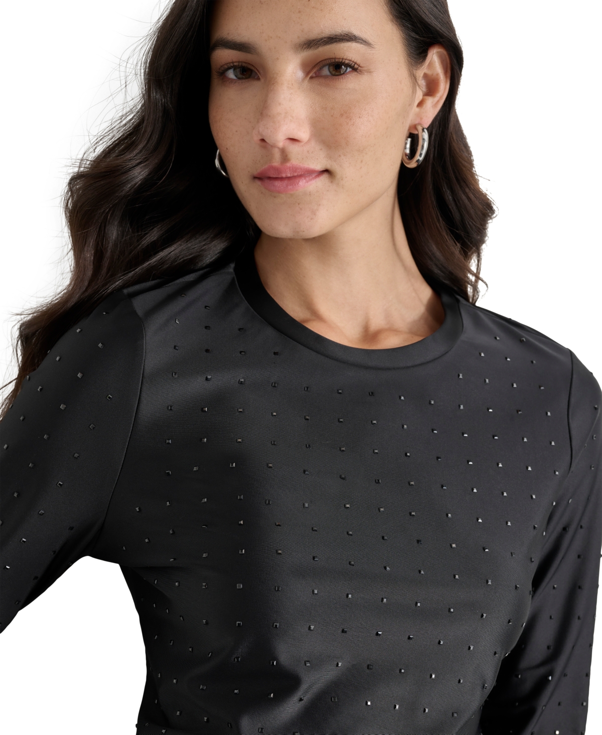 Dkny Jeans Women's Studded Crewneck Long-Sleeve Top - Blk - Black