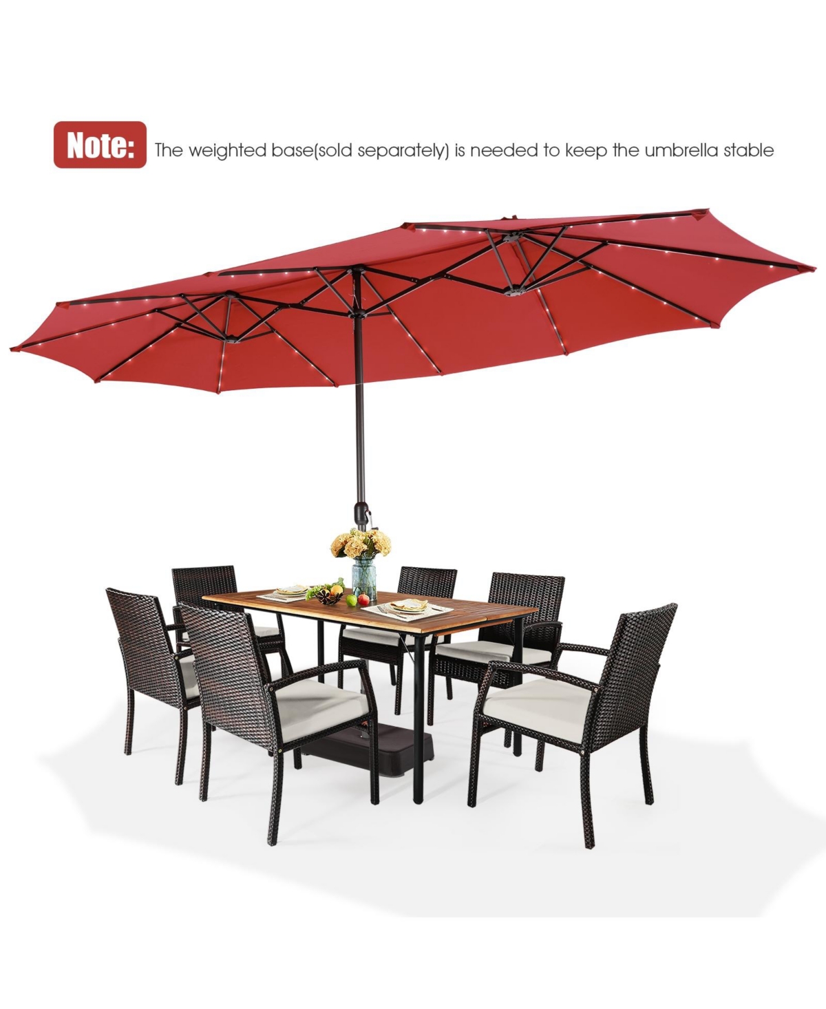 Slickblue Twin Patio Umbrella with Solar Led Lights for Outdoor Shade
