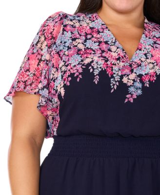 Plus Size Flutter-Sleeve V-Neck Maxi Dress