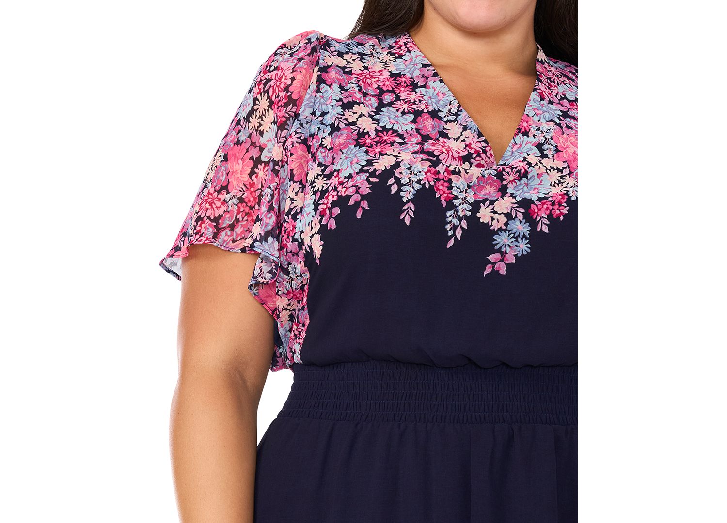 Plus Size Flutter-Sleeve V-Neck Maxi Dress
