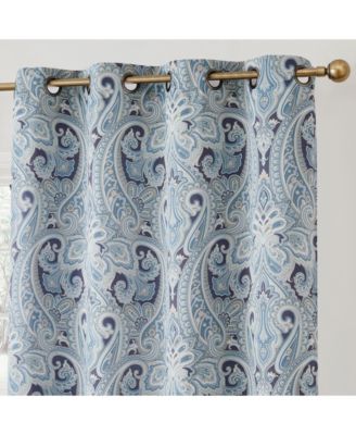 Paris Paisley Decorative Print Damask Pattern Light Reducing Filtering Grommet Window Curtain Panels, Set of 2 (Blue, 50 W x 96 L