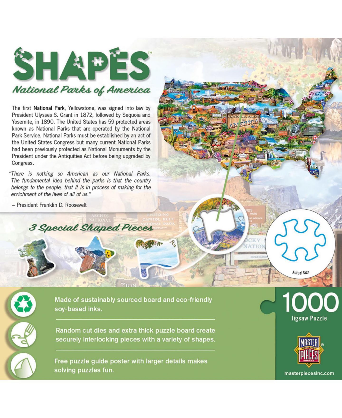Детский пазл MasterPieces Puzzles National Parks of America 1000-Piece Shaped Jigsaw Puzzle, Ages 14+, цвет: Разноцветный — фото 3