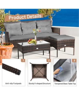 3 Pieces Patio Furniture Sectional Set with 5 Cozy Cushions