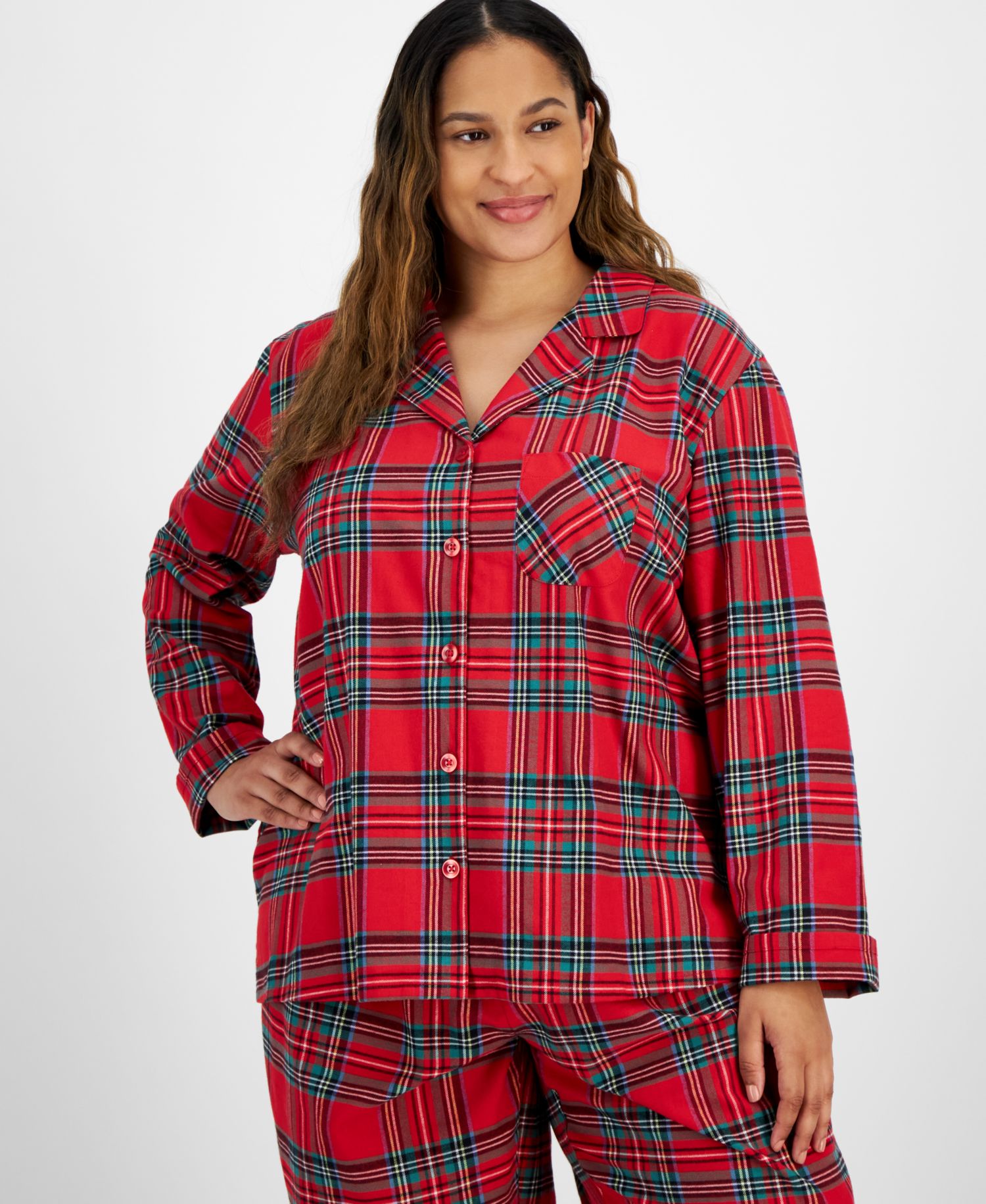 Plus Size Brinkley Plaid Notch Collar Matching Family Pajamas Set