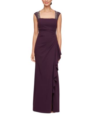 strapless open back dress Elegant Lavender Straps Long Bridesmaid Dress with Slit – FancyVestido main image 1