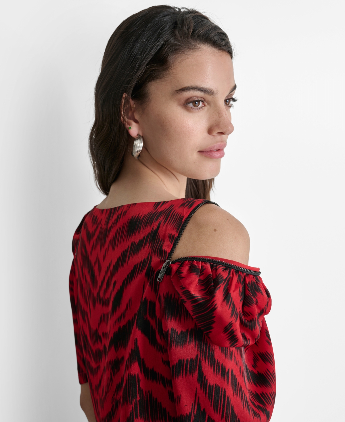 Dkny Women's Printed Asymmetric-Neck Satin Blouse