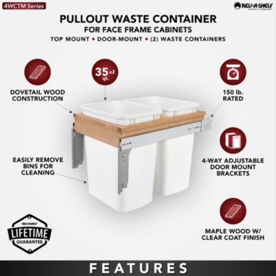 Double Pullout Top Mount Trash Can 35 qt., White, 4WCTM-18DM2