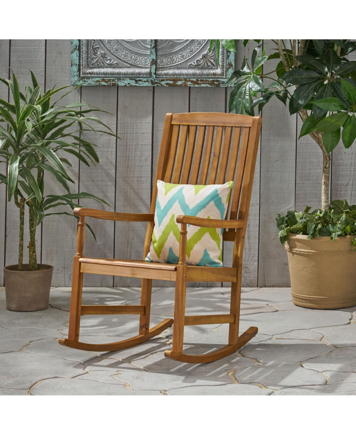 Streamdale Rustic Acacia Wood Rocking Chair With Traditional Slats