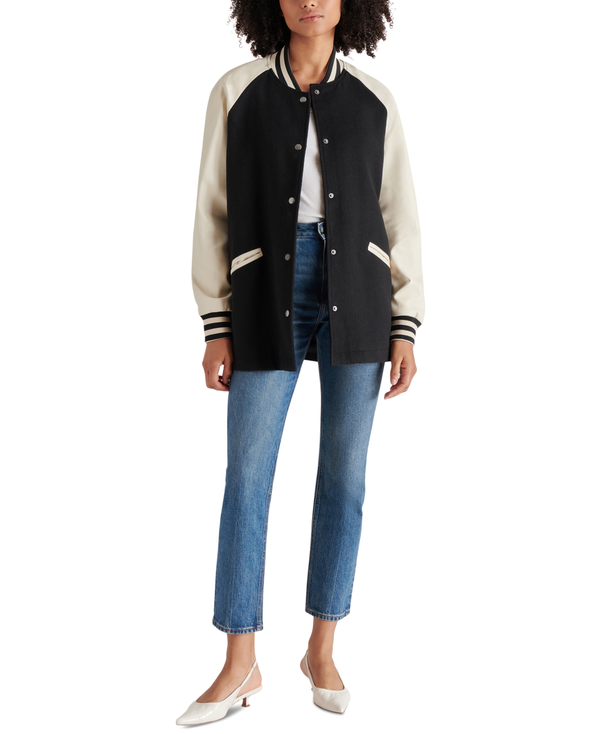 Steve Madden Women's Skylie Faux-Leather Varsity Jacket