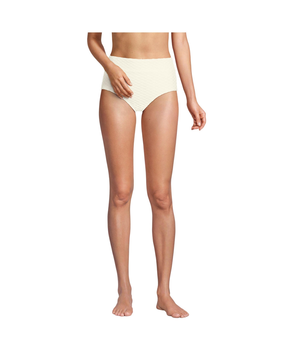 Women's Chlorine Resistant Texture High Waisted Bikini Swim Bottoms - Egret white