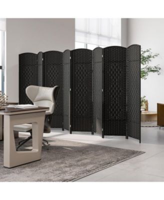 8-Panel Folding Room Divider with Hand-Woven Texture and Solid Wood Frame