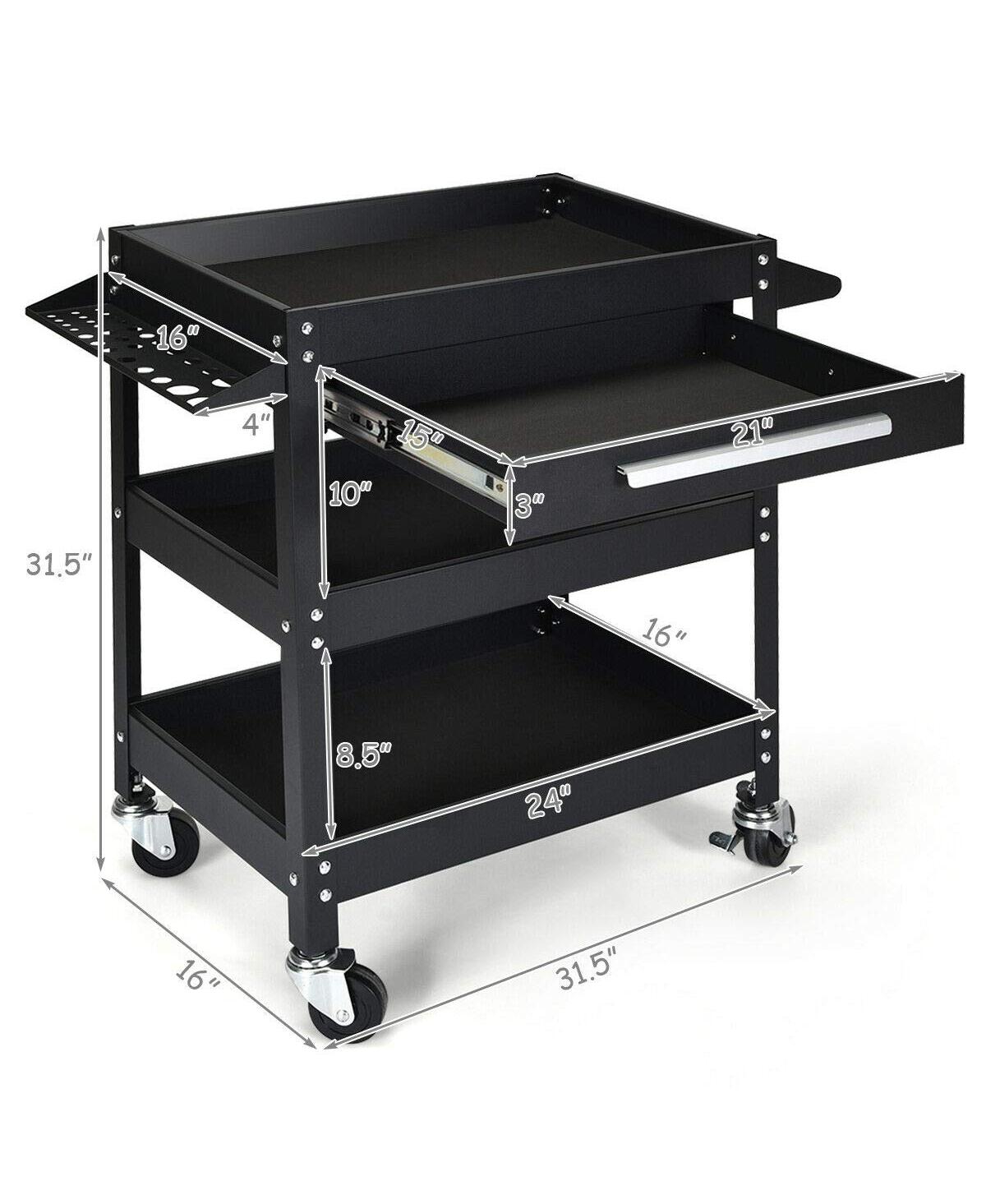 Slickblue Rolling Tool Cart Mechanic Cabinet Storage ToolBox Organizer with Drawer- Black