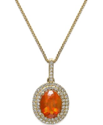 Macy's - Fire Opal (1-1/10 ct. t.w.) and Diamond (1/3 ct. t.w.) Pendant Necklace in 18k Gold