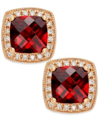 Macy's - Garnet (2-1/4 ct. t.w.) and Diamond Accent Stud Earrings in 14k Rose Gold (Also in Amethyst)