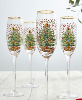 Christmas Tree Polka Dot Champagne Flutes, Set of 4