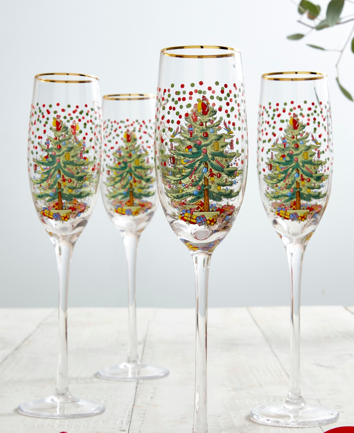 SPODE CHRISTMAS TREE POLKA DOT CHAMPAGNE FLUTES, SET OF 4 
