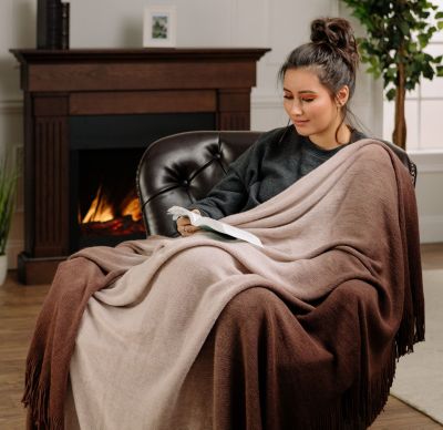 Premium Gradient Ombre Super Soft Acrylic Throw Blanket with Tassels, 50x65 Inches