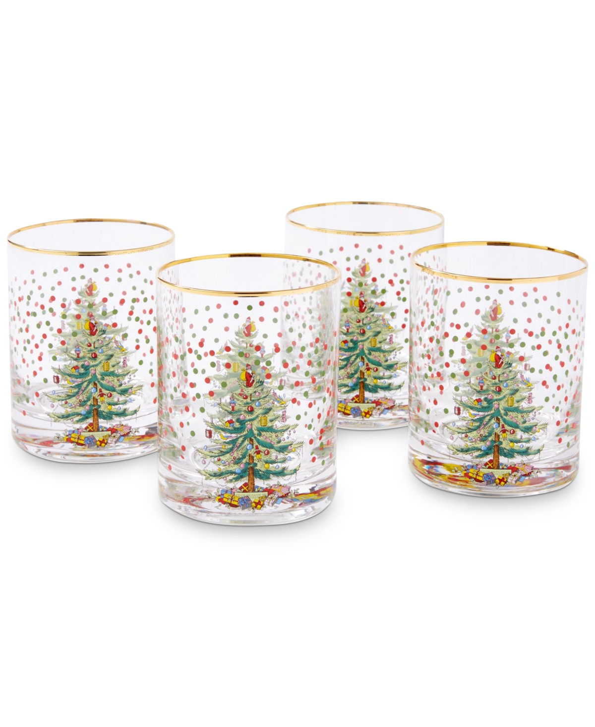 Spode Christmas Tree Polka Dot Double Old-fashioned Glasses, Set Of 4 In Green