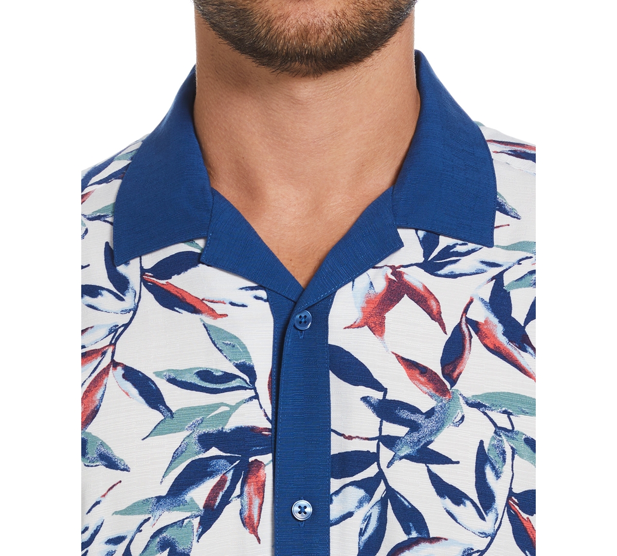 Cubavera Men's Textured Short Sleeve Button-Front Watercolor Leaf Print Camp Shirt