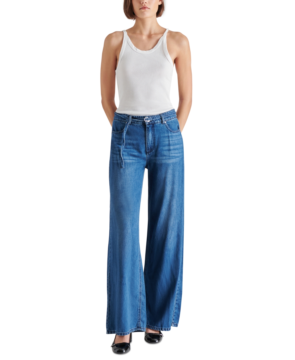 Steve Madden Women's Serenity Belted Wide-Leg Jeans