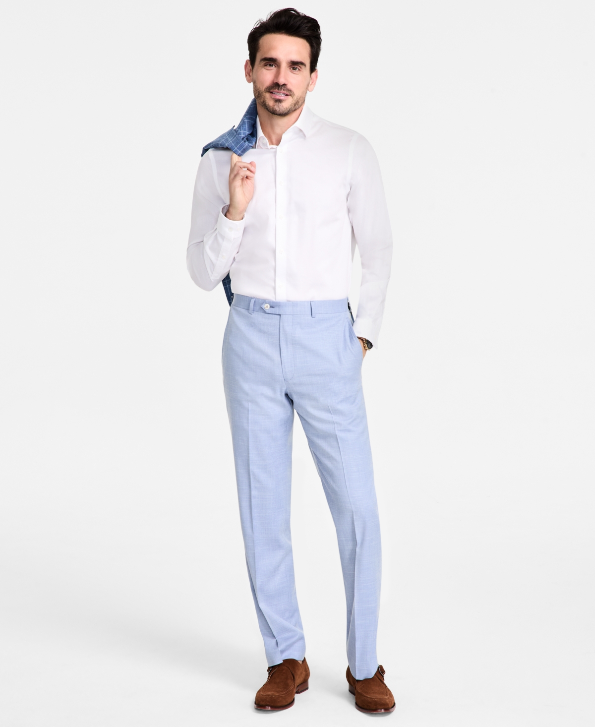 Michael Kors Men's Classic-fit Sharkskin Dress Pants In Light Blue