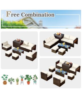 8 Pieces Patio Space-Saving Rattan Furniture Set with Storage Box and Waterproof Cover