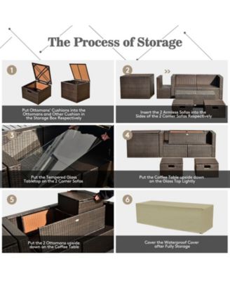 8 Pieces Patio Space-Saving Rattan Furniture Set with Storage Box and Waterproof Cover