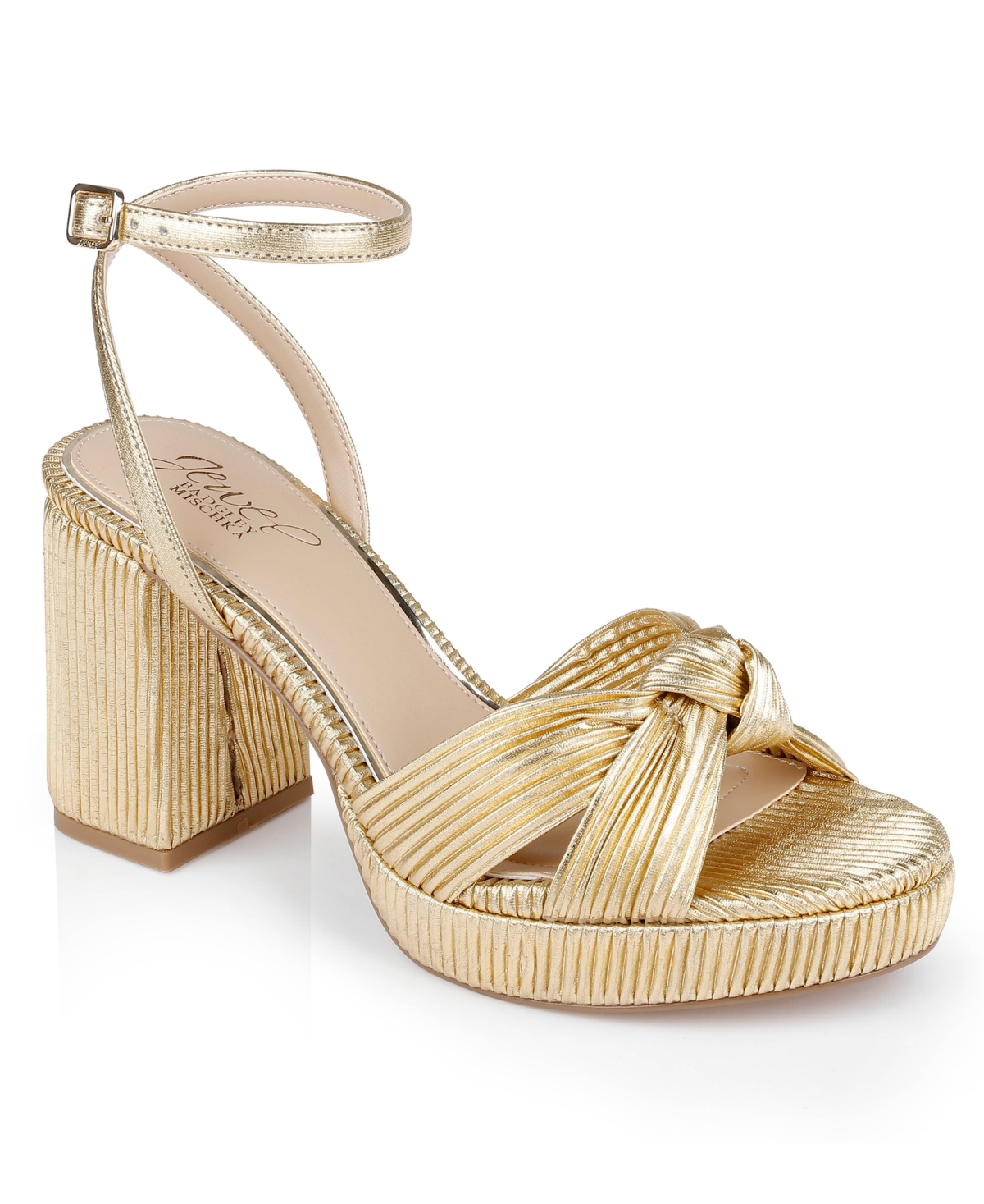 Jewel Badgley Mischka Tyler Womens Adjustable Textured Ankle Strap In Gold