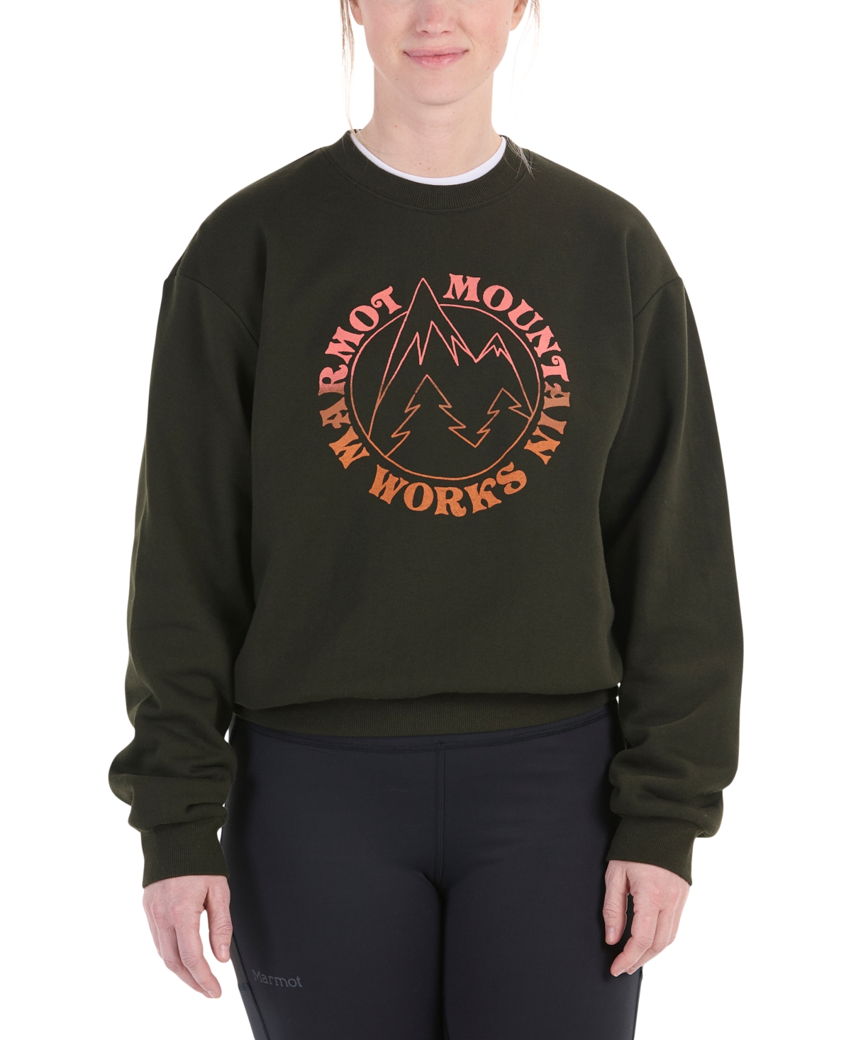 Marmot Women's Retro Mountain Boxy Crewneck Sweatshirt In Rosin Green