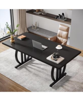 Executive Desk, 63 inch Large Modern Computer Desk with Metal Geometric Base, Conference Table for 4-6 People