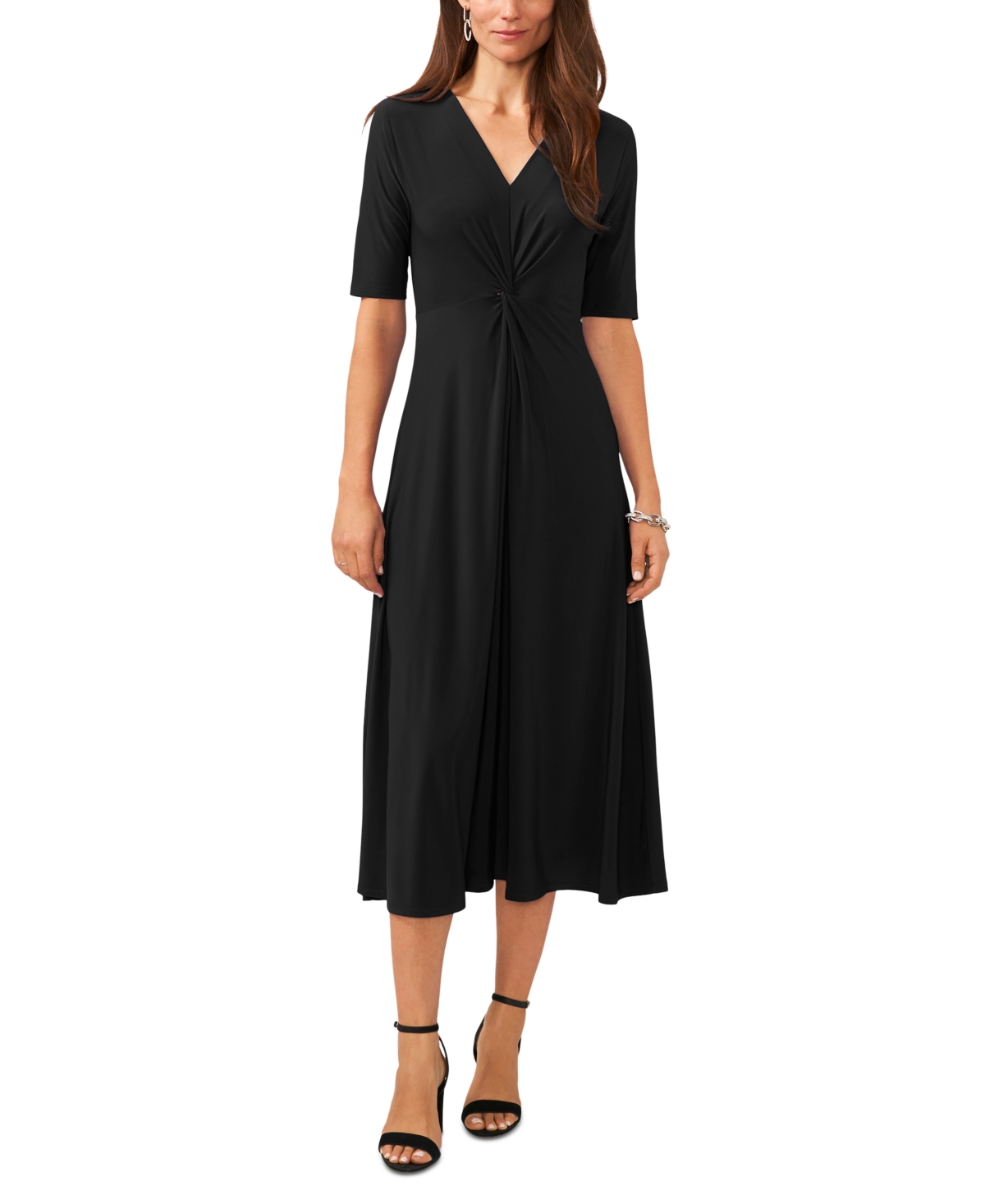 Women's V-Neck Twist-Front Elbow-Sleeve Midi Dress - Mulberry 5